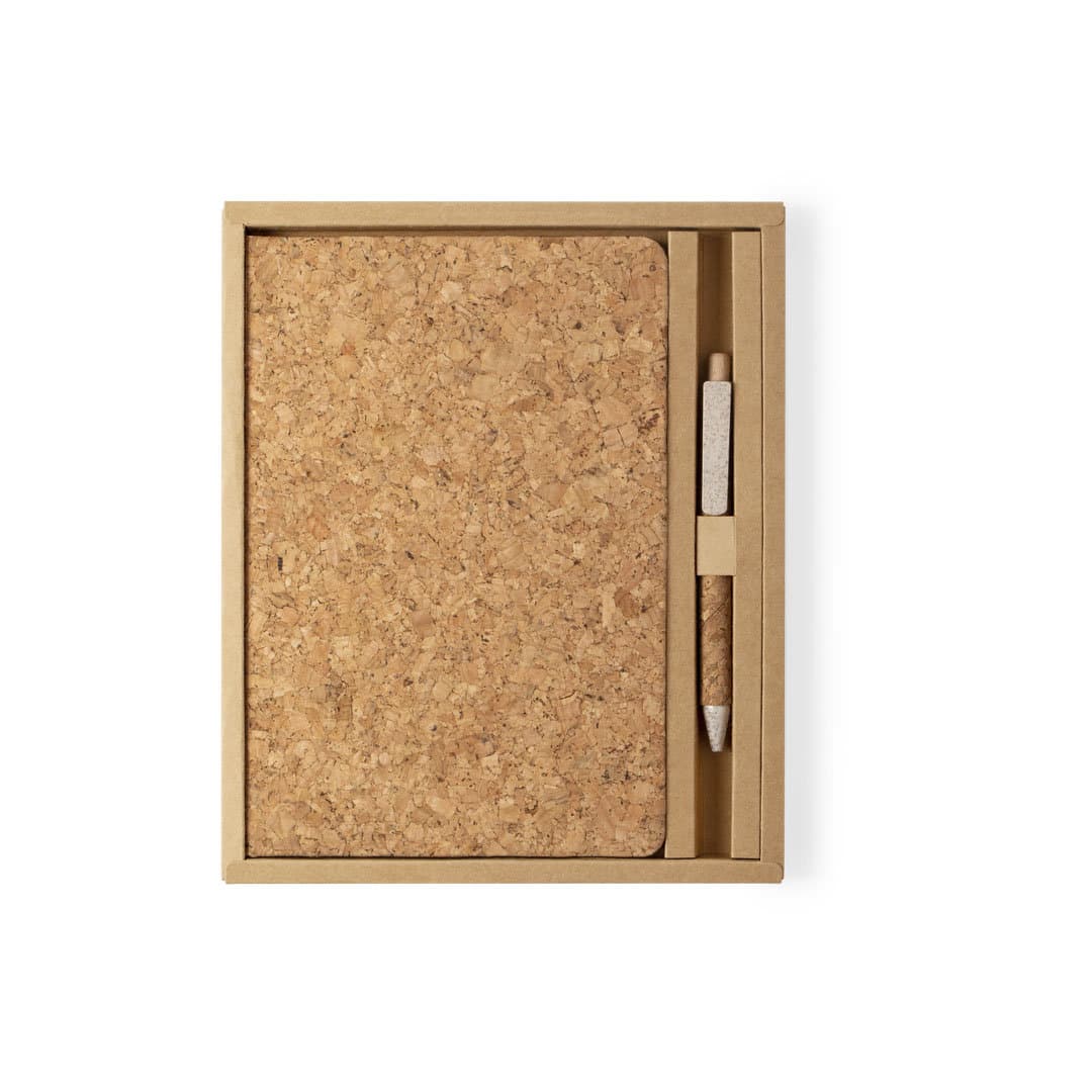 Caderno de cortiça com caneta e caixa Caderno de cortiça com caneta e caixa
