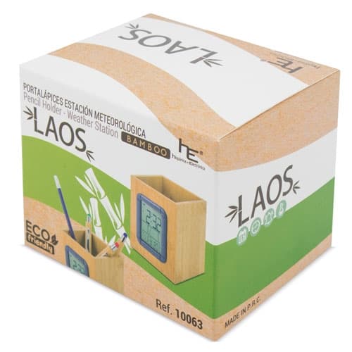 Porta-Lápis de Bambu com Relógio Digital Porta-Lápis de Bambu com Relógio Digital